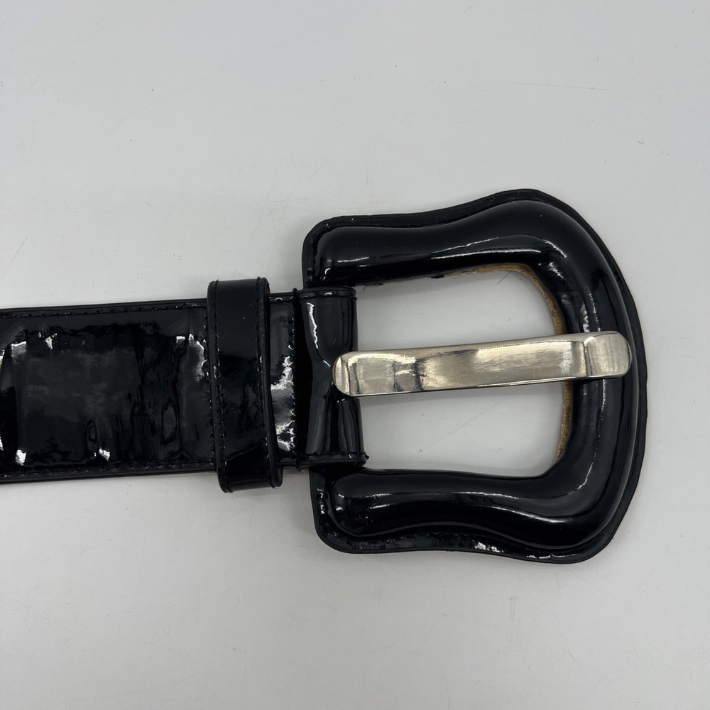 Rolfs Black Patent Belt Size Large Shiny Oversized Buckle Off Duty Model Mobwife